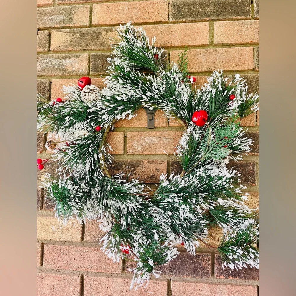 Snowy Pine w/Red Bells & Berries Wreath
